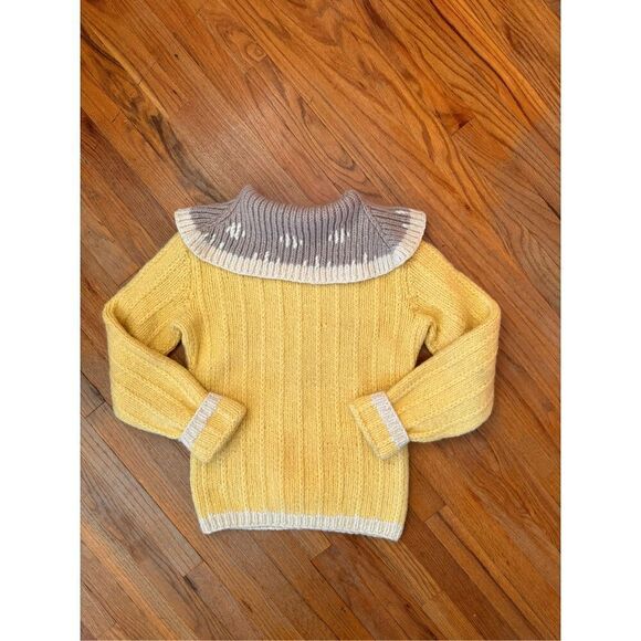 Vintage Sweaters - Vintage Handmade Cowl Neck Yellow and Grey Sweater Size M
